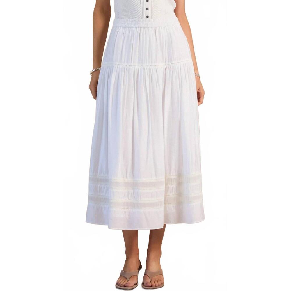 NEW CURRENT AIR tiered gathered skirt with ladder lace in white
